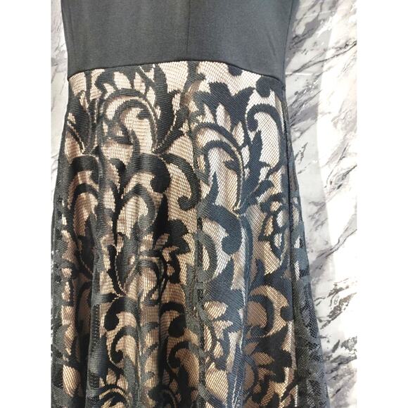 Maggy London Lace Short Sleeve Fit & Flare Dress V-Neck Black Tan Womens Size 4 - Picture 3 of 7